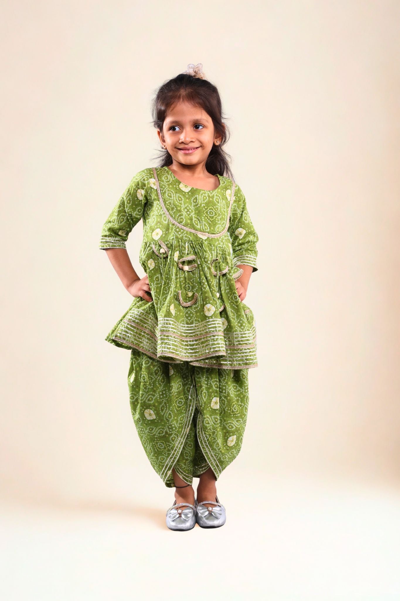 Mini maharani Dhoti pant Set Green