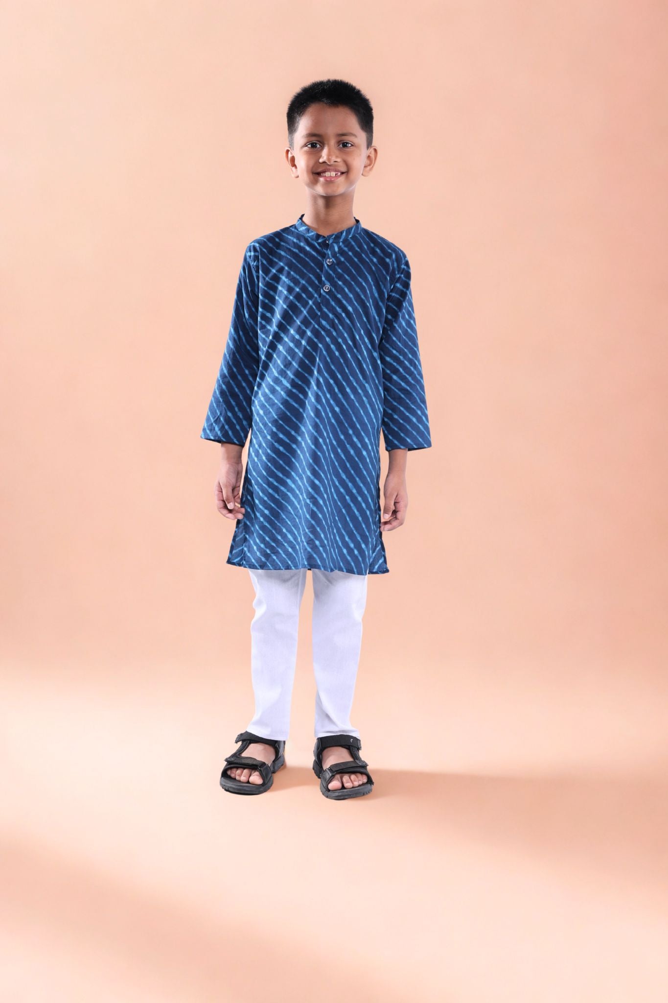 Nawab-e-Mini Printed Kurta pajama set with Jacket Navy blue