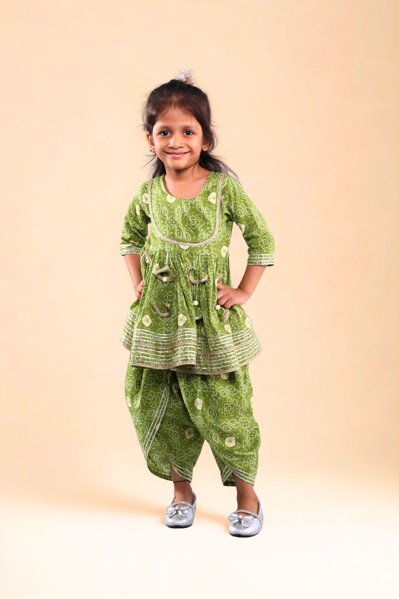 Mini maharani Dhoti pant Set Green