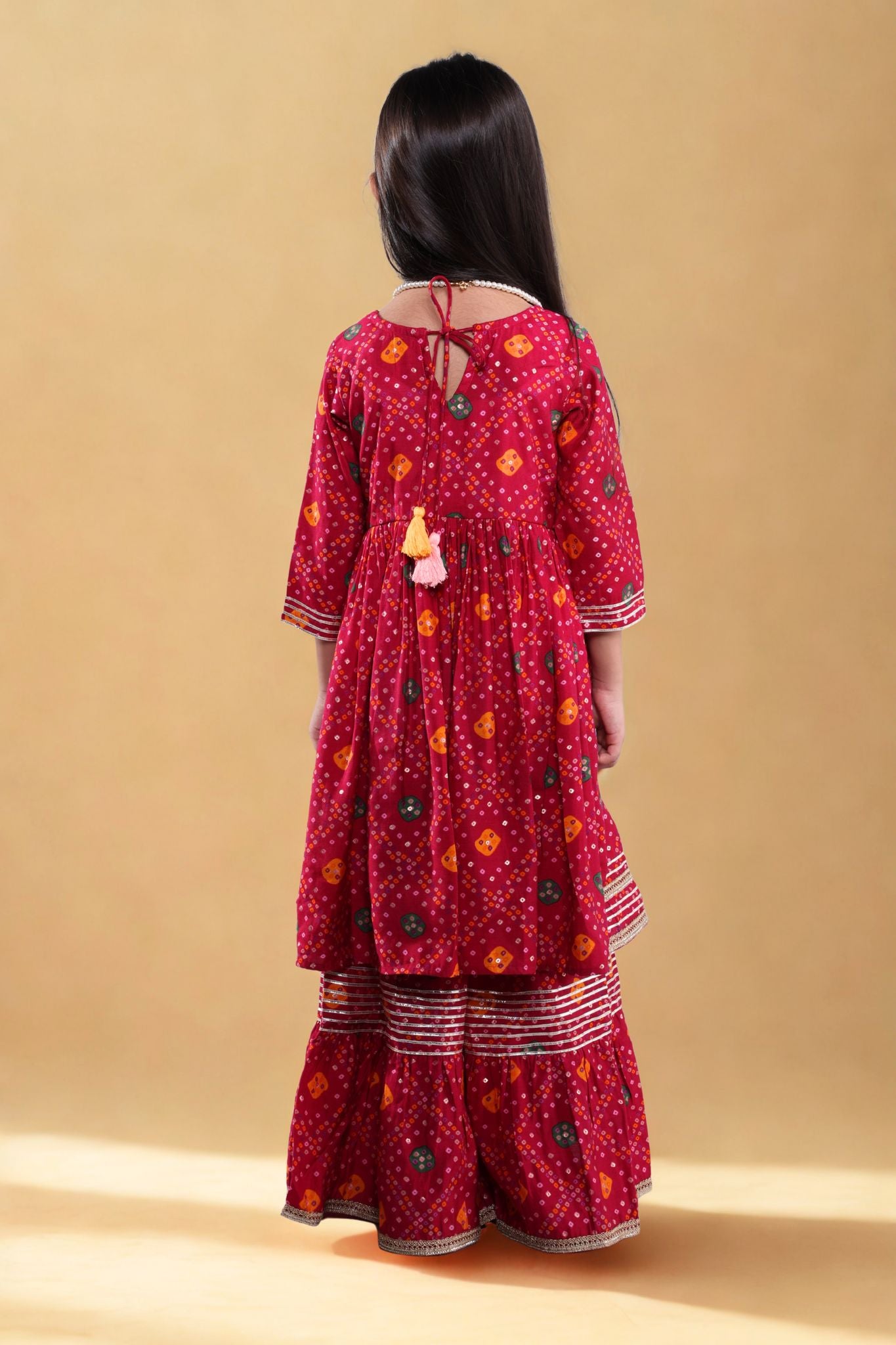 Mini Maharani Baandhni Garaara set Wine Red