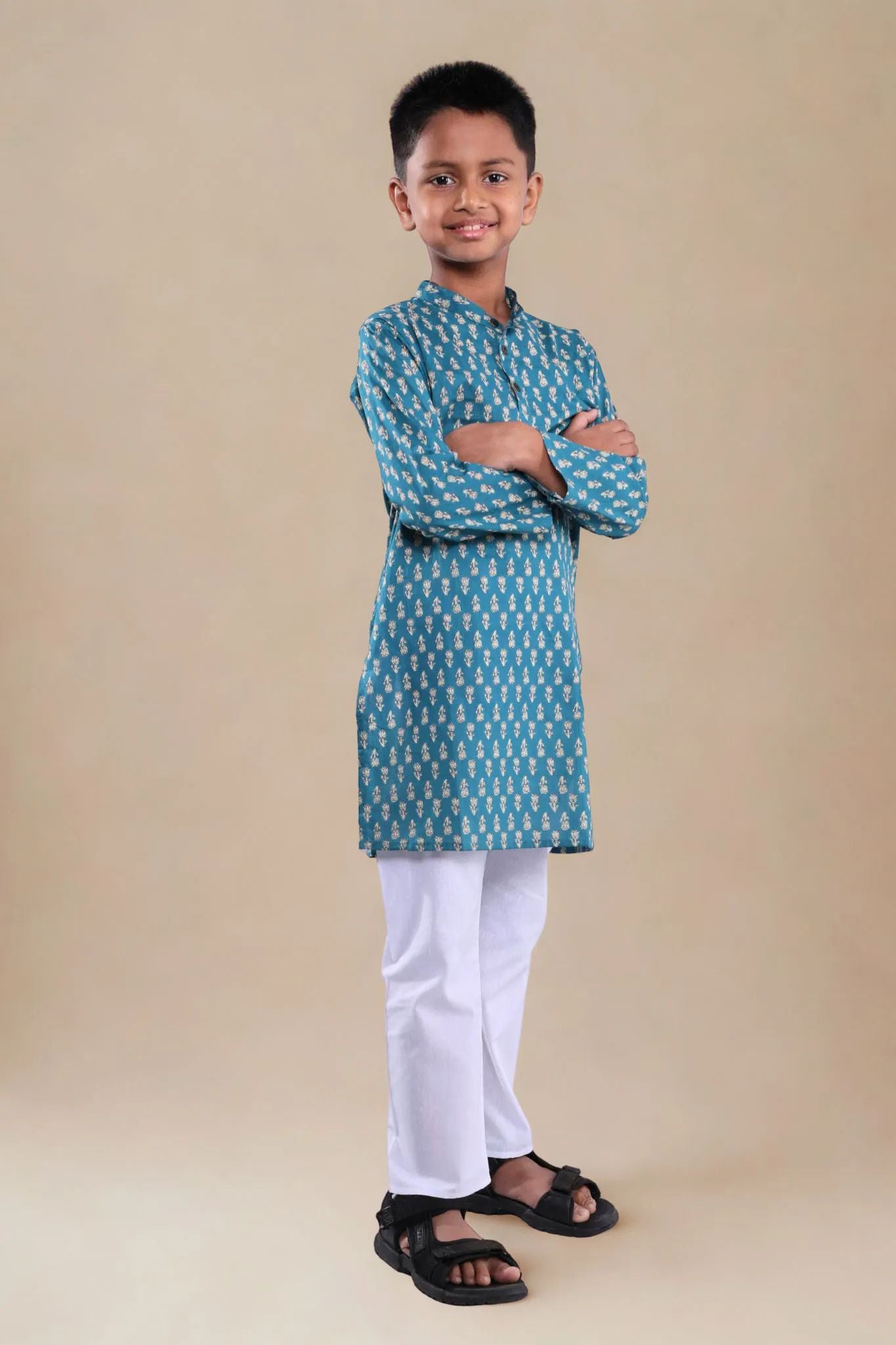 Nawab-e-Mini Printed Kurta pajama set blue