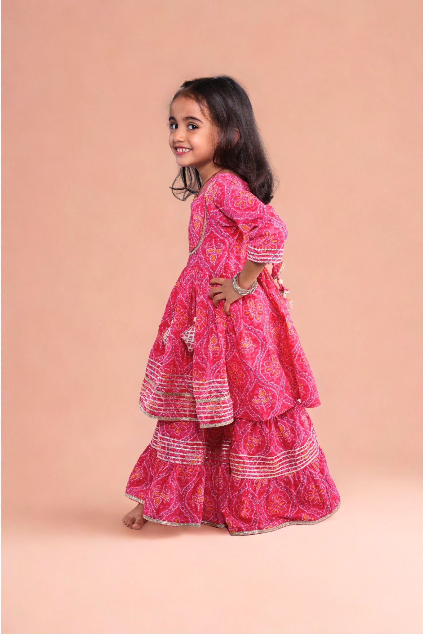 Mini Maharani Baandhni Garaara set Pink