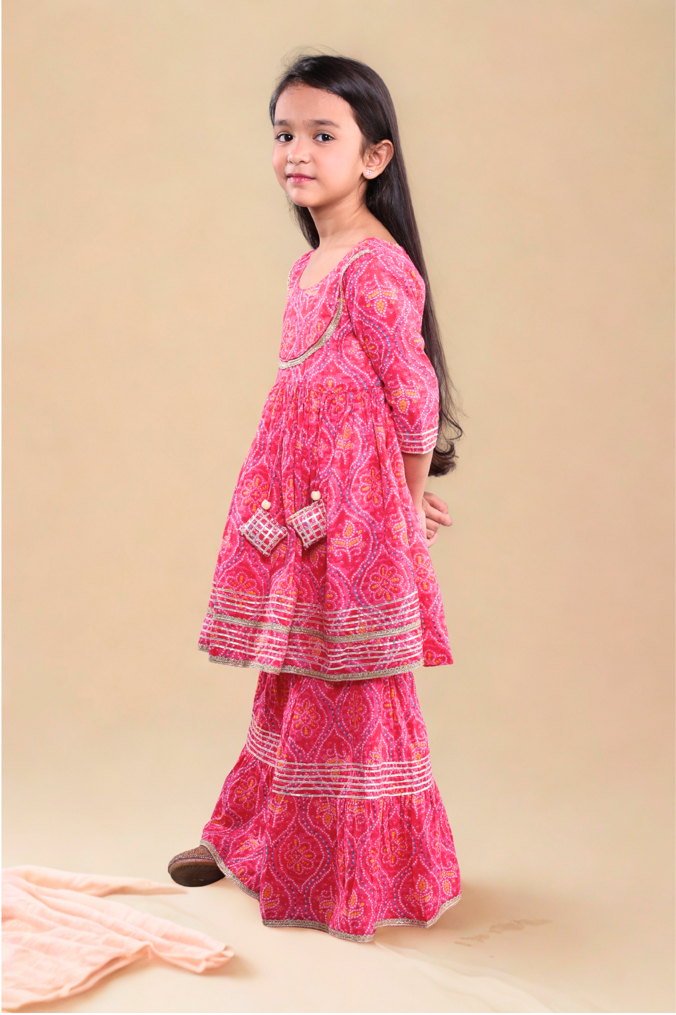 Mini Maharani Baandhni Garaara set Pink
