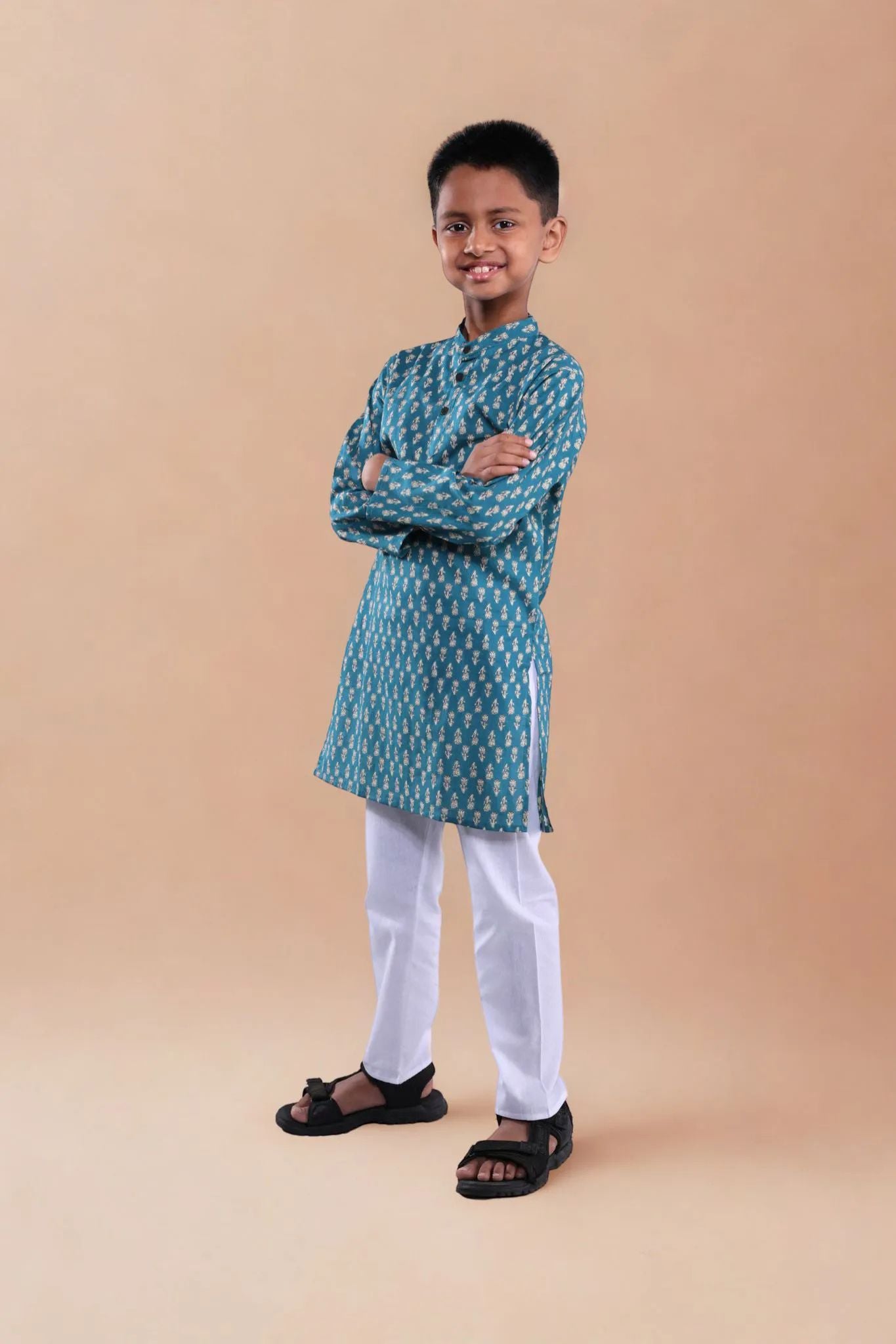 Nawab-e-Mini Printed Kurta pajama set blue