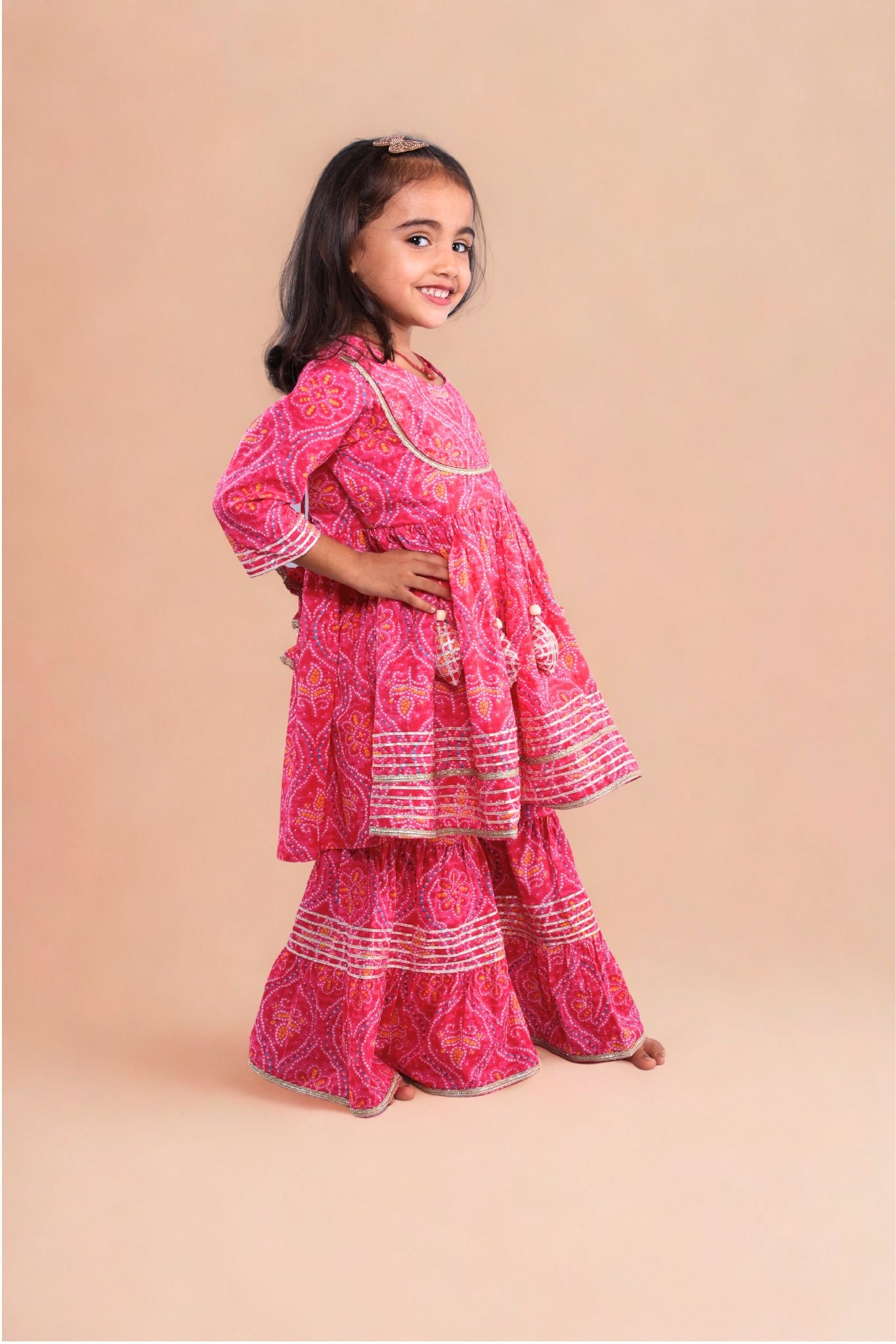 Mini Maharani Baandhni Garaara set Pink