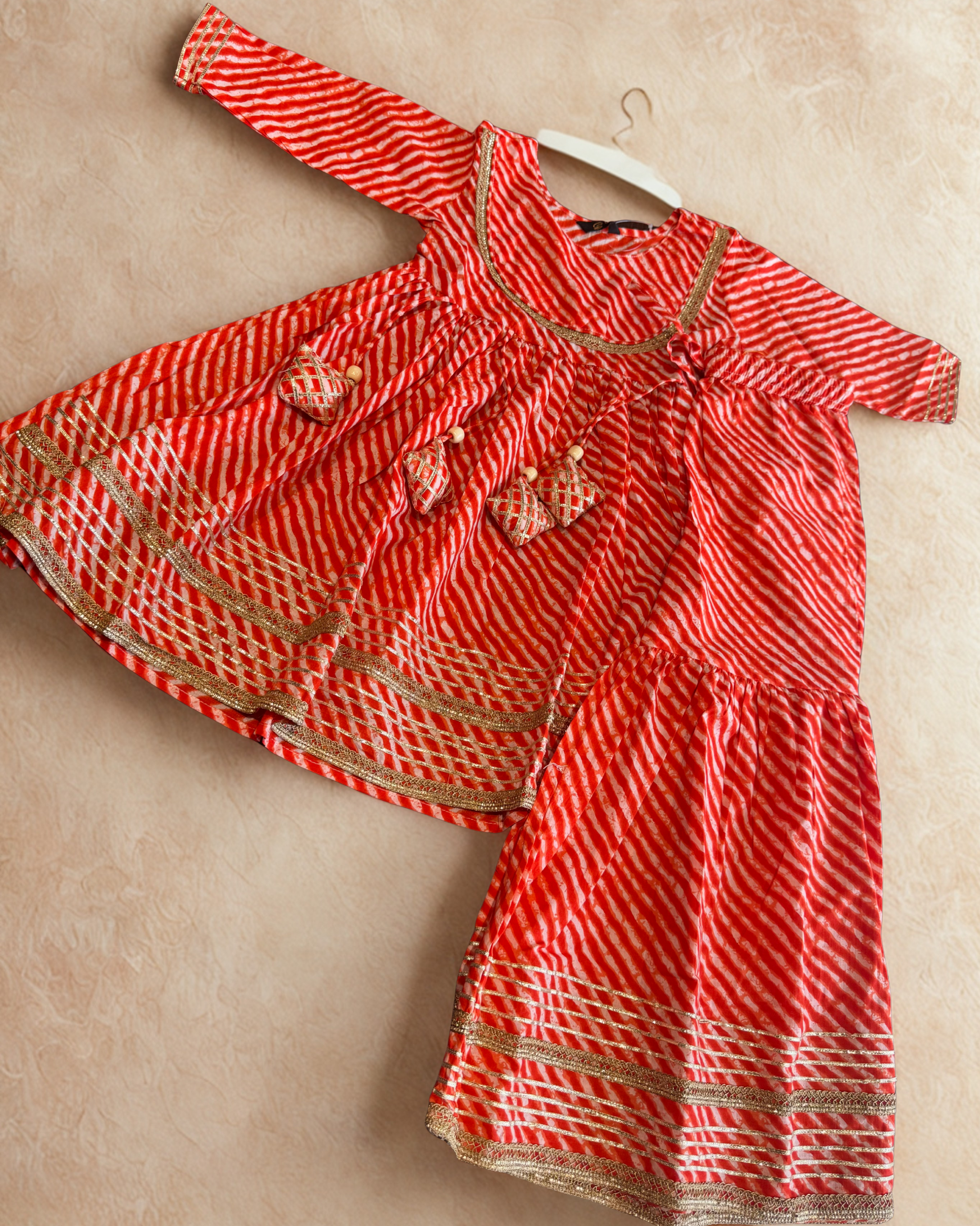 Mini Maharani Leheriya Garaara set Red