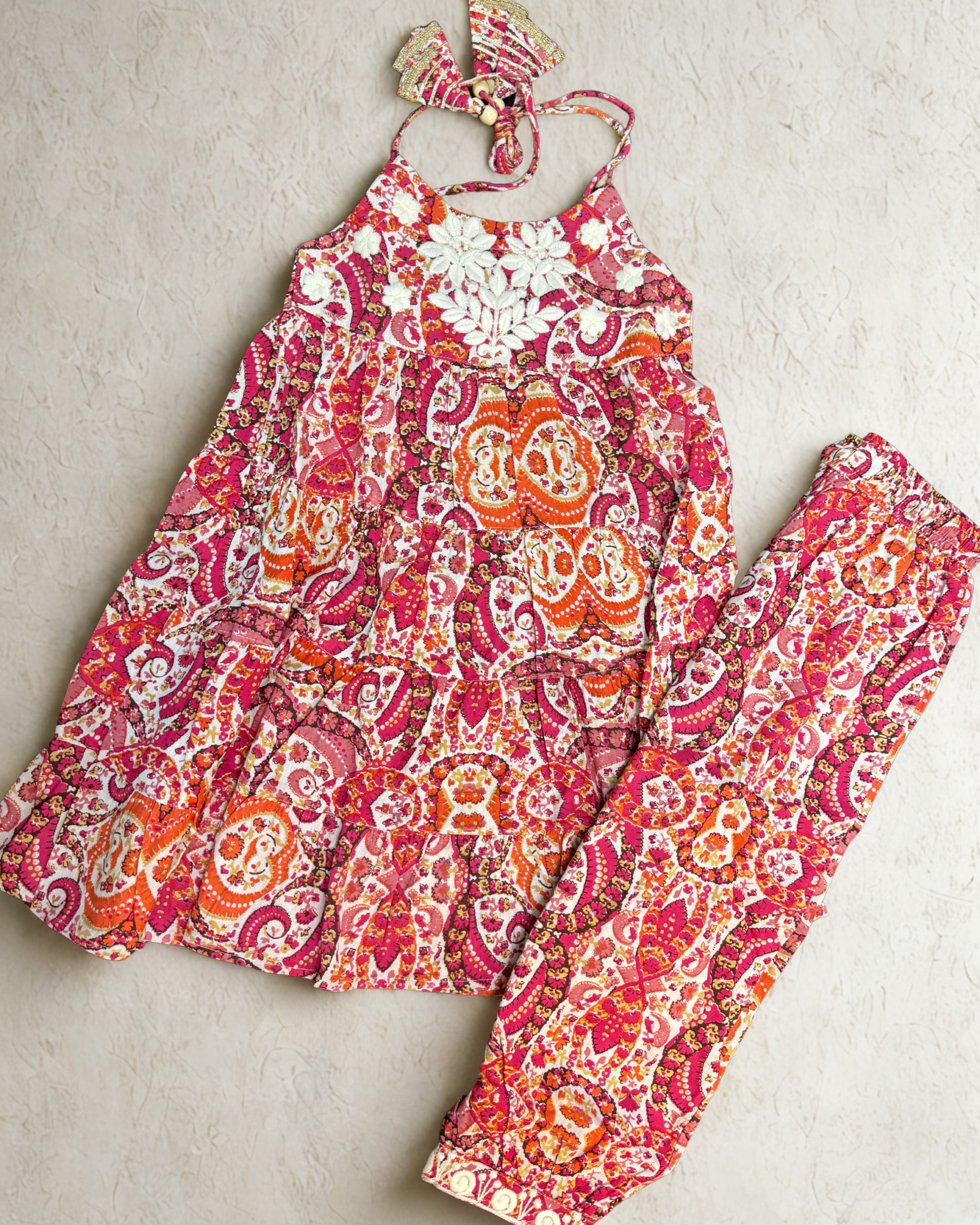 Mini Maharani Leheriya Garaara set orange