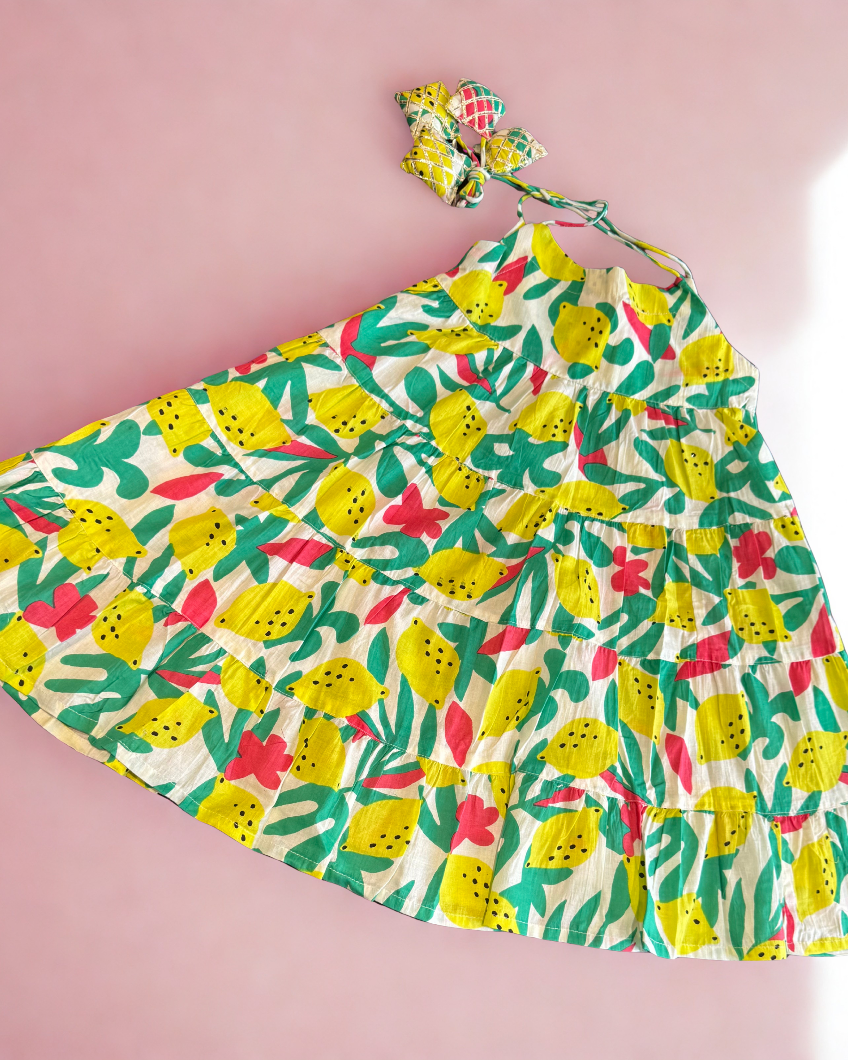 Mini Maharani Leheriya Garaara set yellow flower