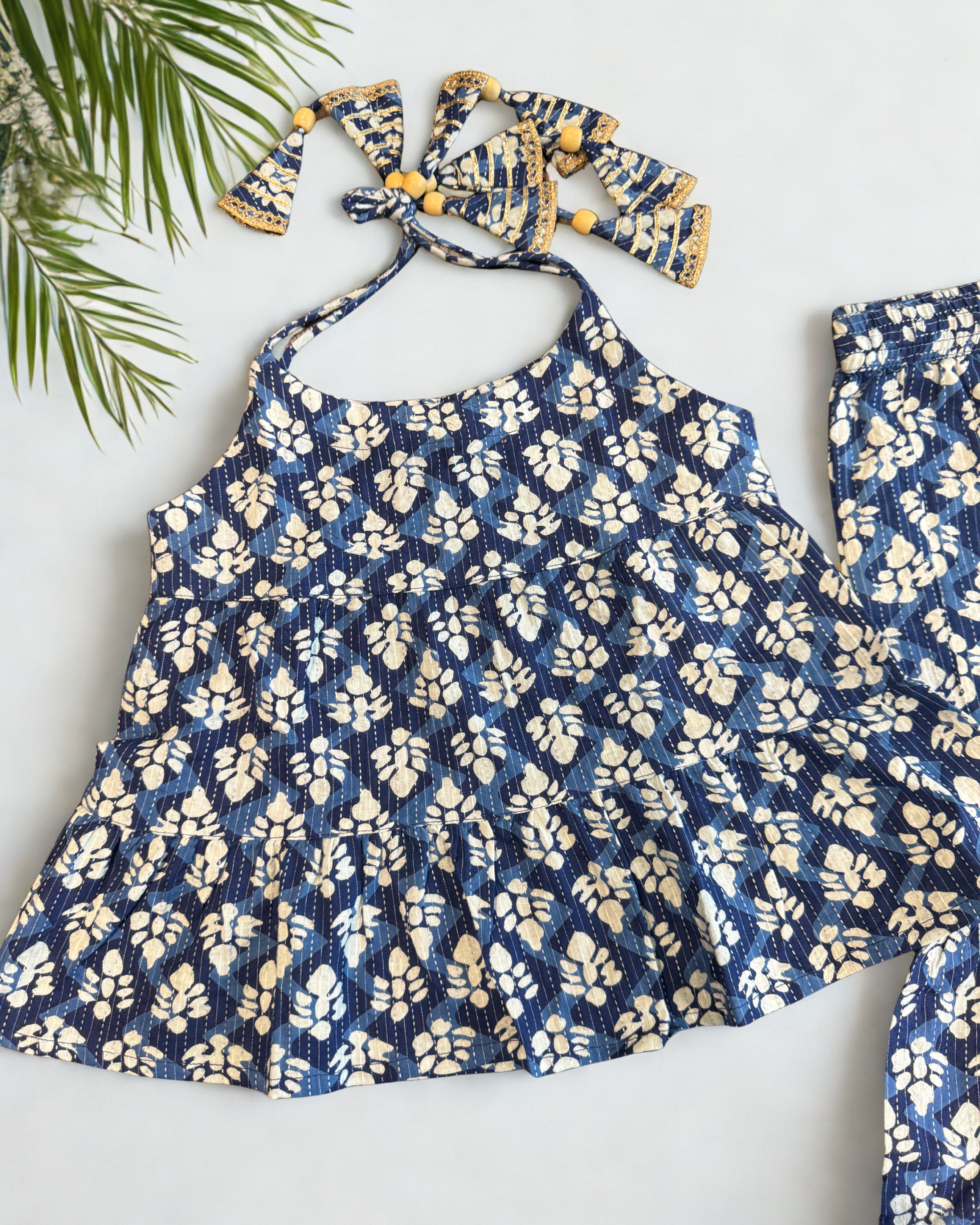 Mini Maharani Leheriya Garaara set Navy blue