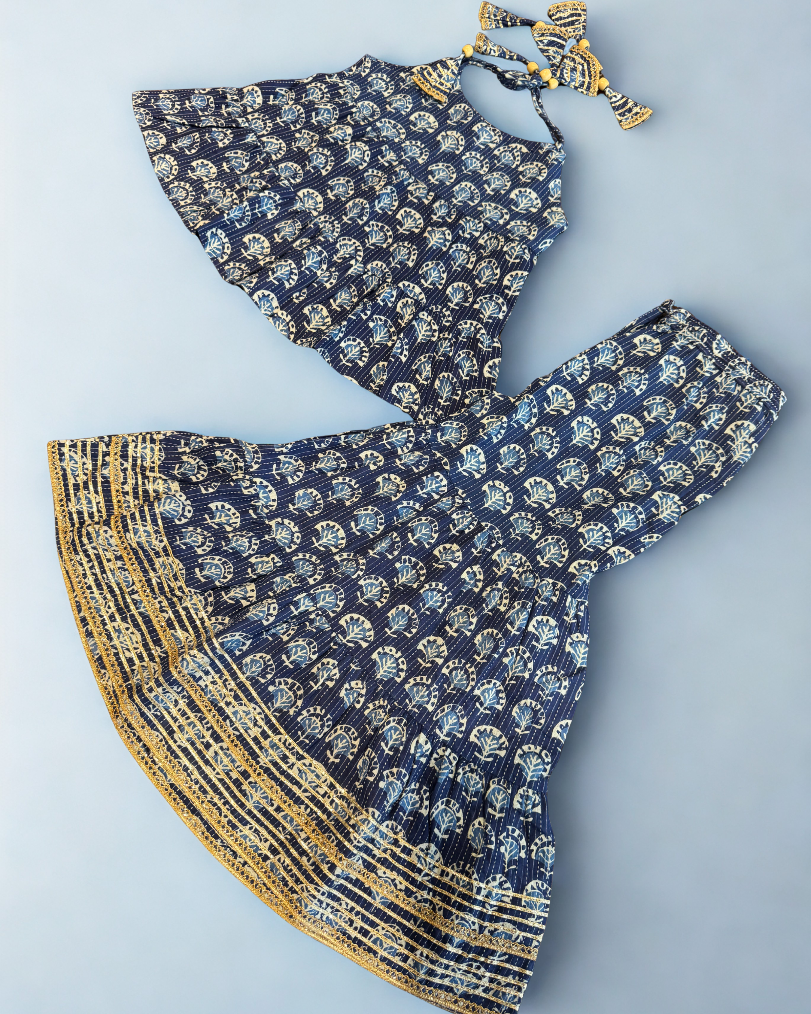 Mini Maharani Leheriya Garaara set Navy blue