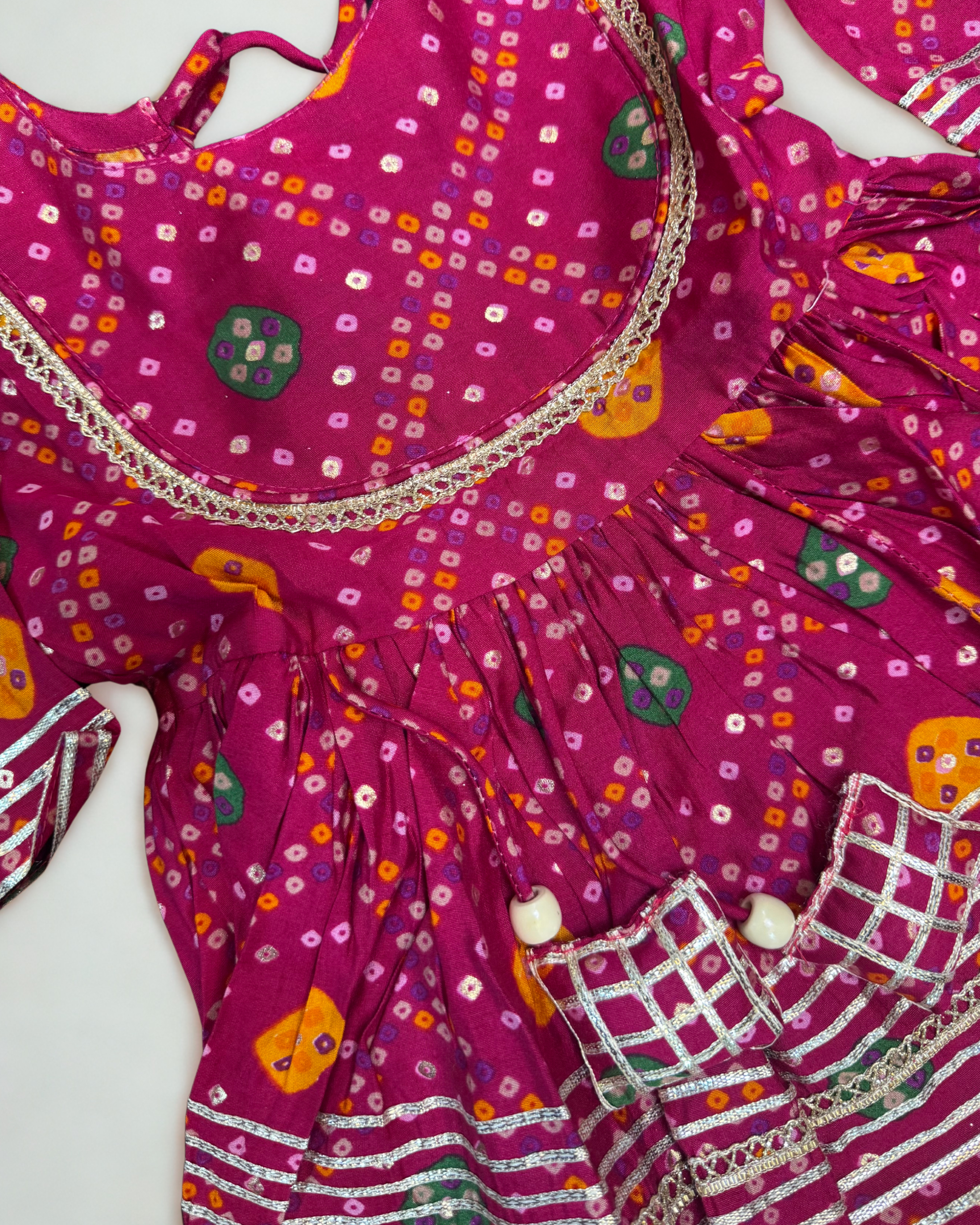 Mini Maharani Baandhni Garaara set Wine Red(without dupatta)