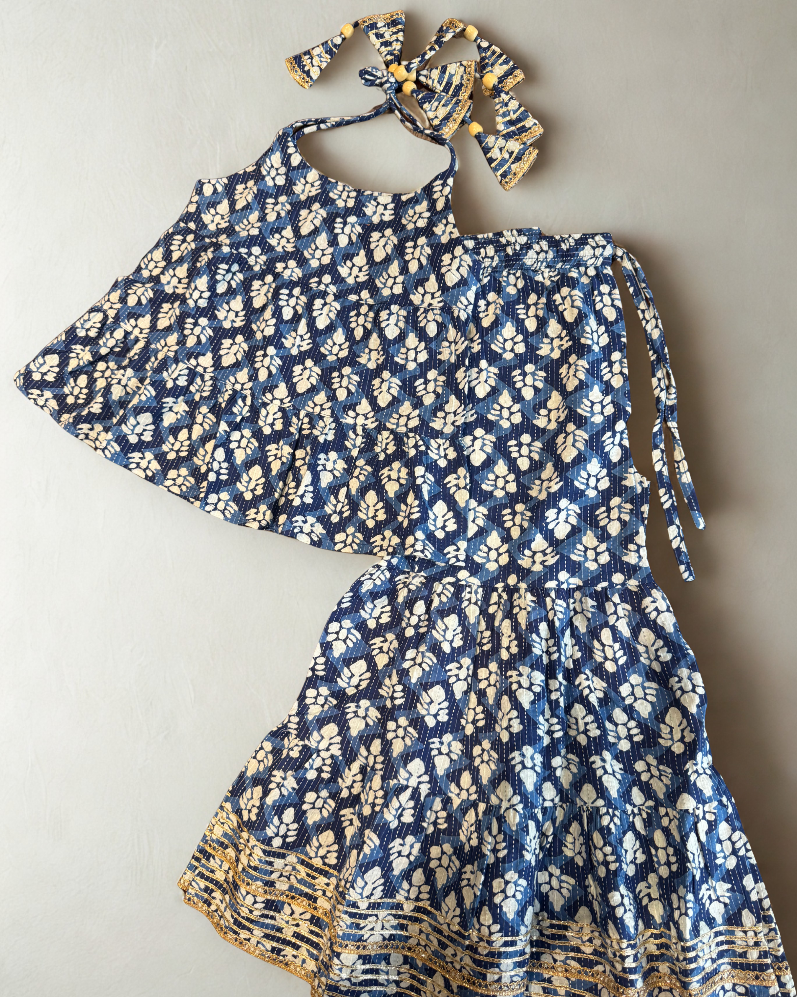 Mini Maharani Leheriya Garaara set Navy blue