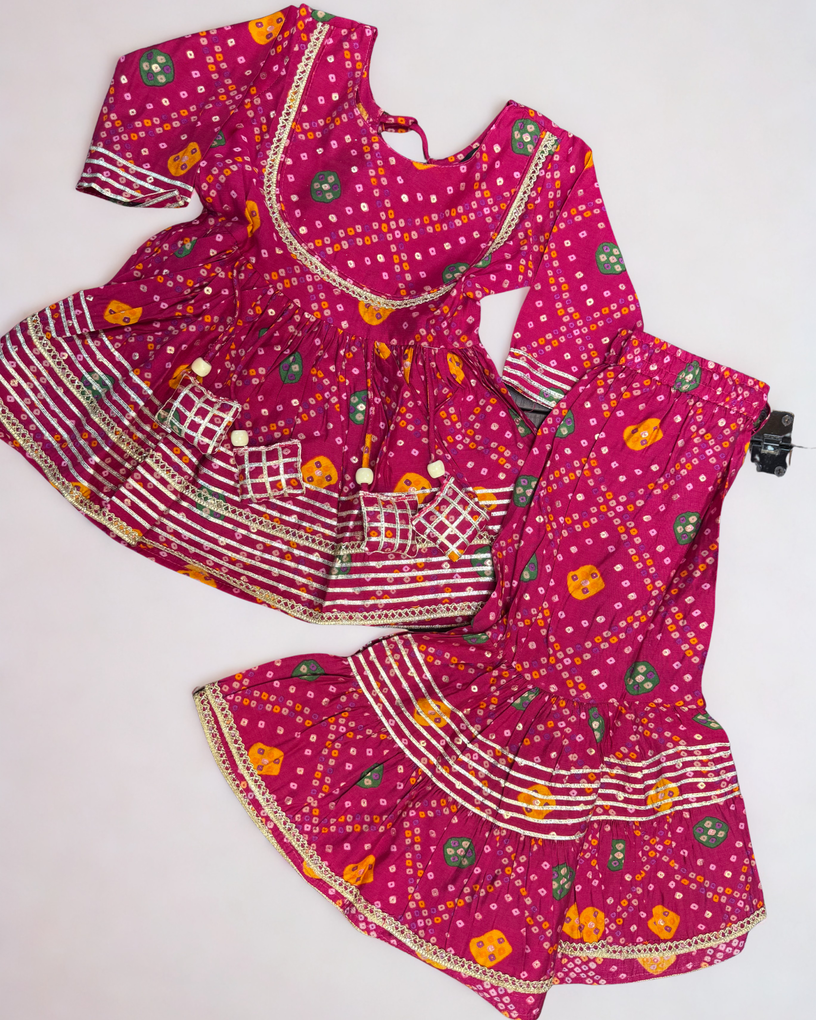 Mini Maharani Baandhni Garaara set Wine Red(without dupatta)
