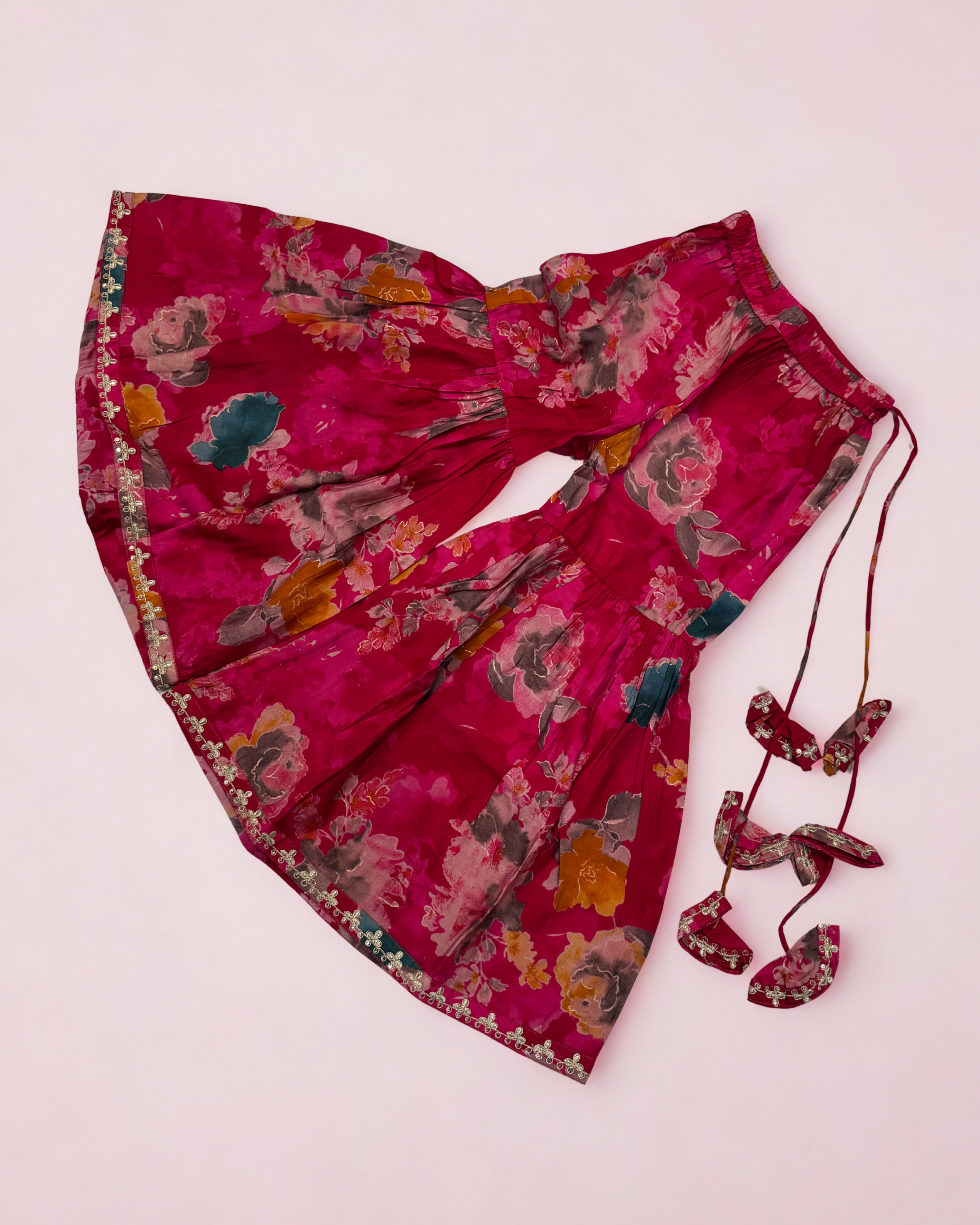 Mini Maharani Printed Baandhni Garaara set Red with Dupatta