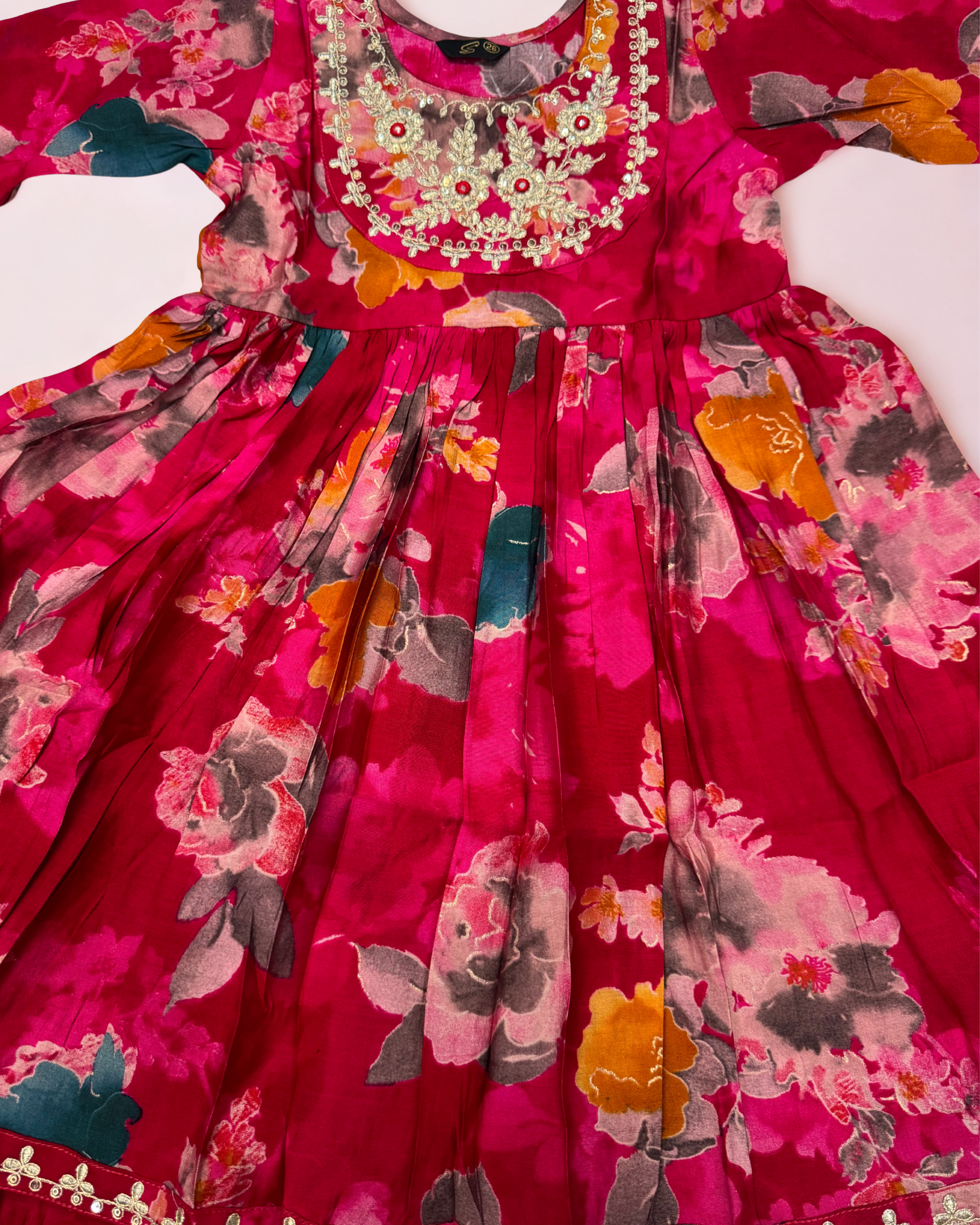 Mini Maharani Printed Baandhni Garaara set Red with Dupatta