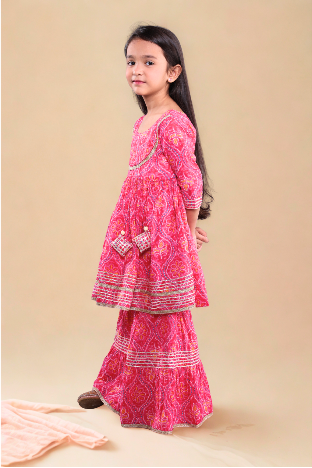 Mini Maharani Baandhni Garaara set Pink