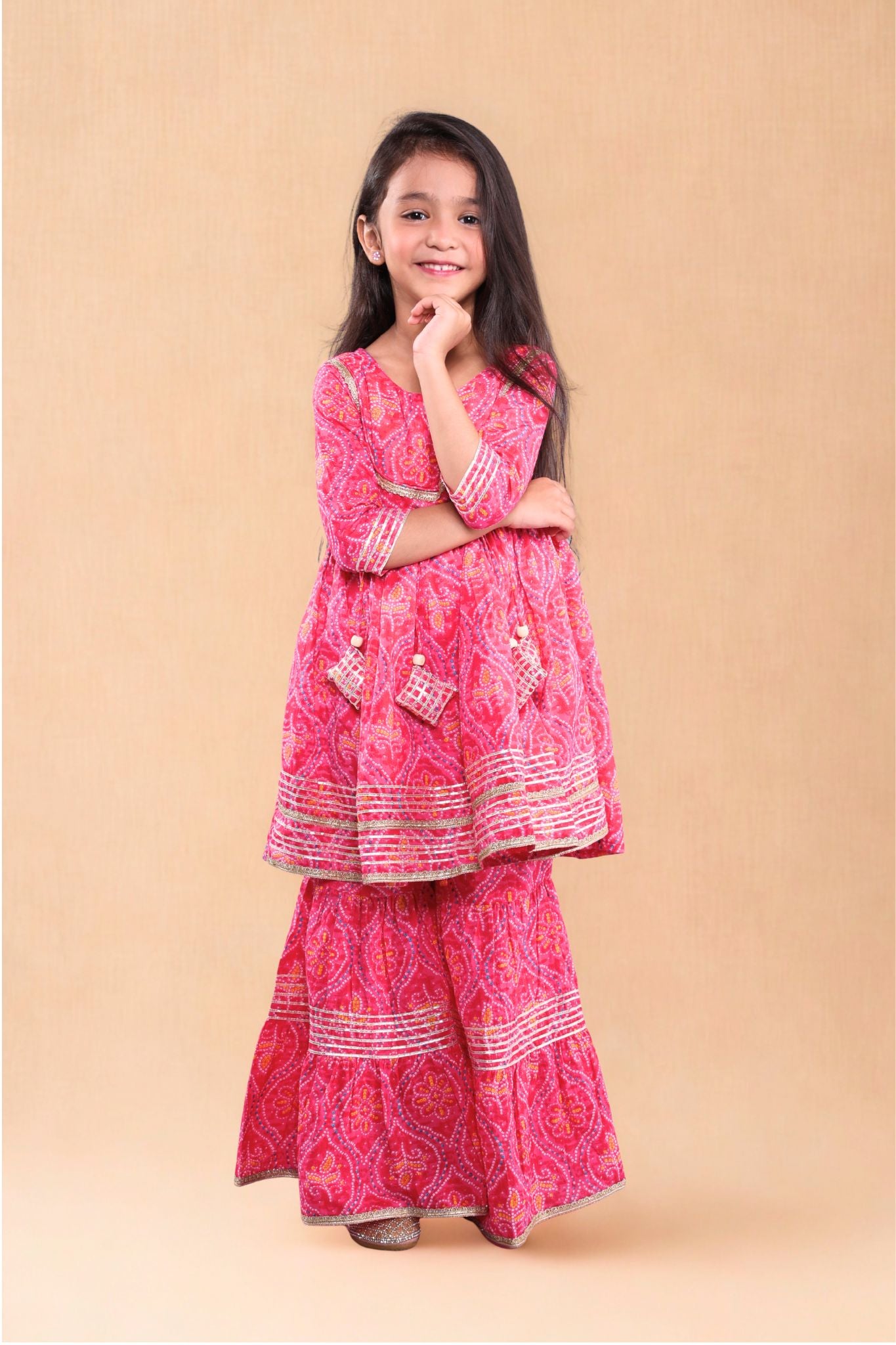 Mini Maharani Baandhni Garaara set Pink