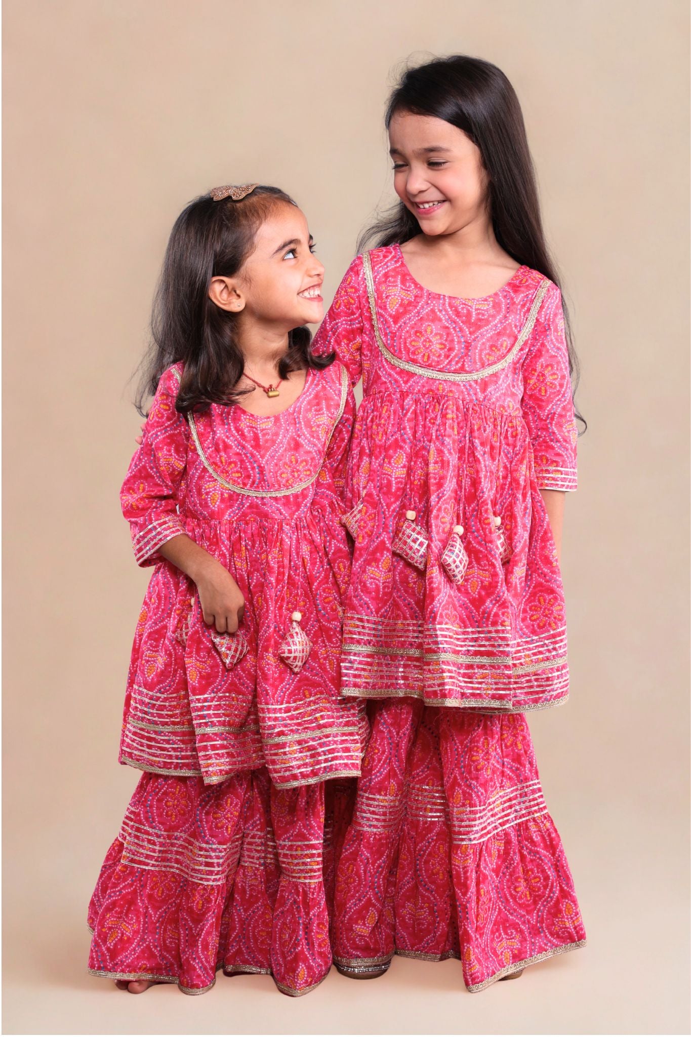 Mini Maharani Baandhni Garaara set Pink
