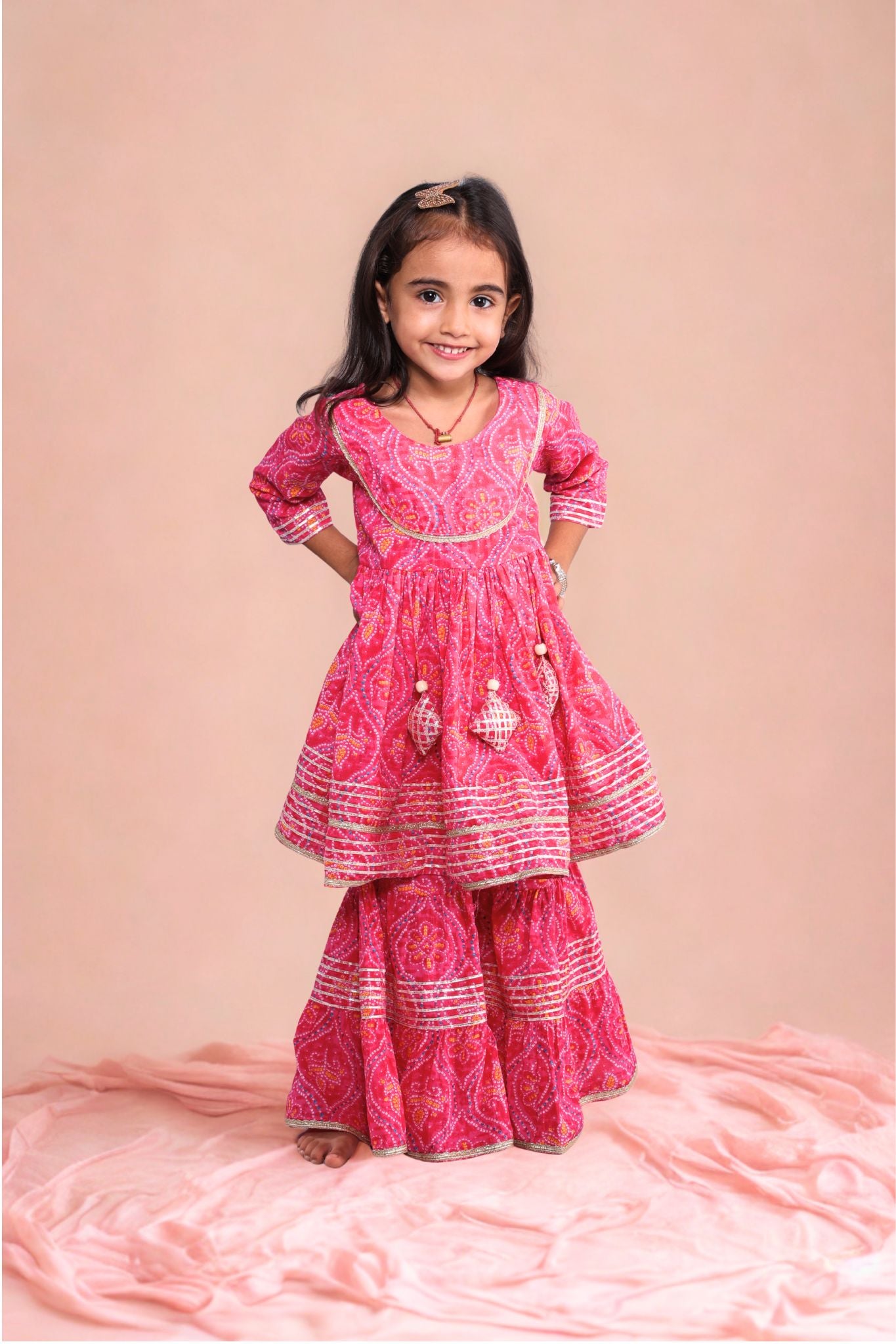 Mini Maharani Baandhni Garaara set Pink