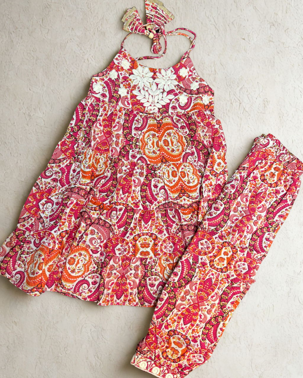 Mini Maharani Leheriya Garaara set orange